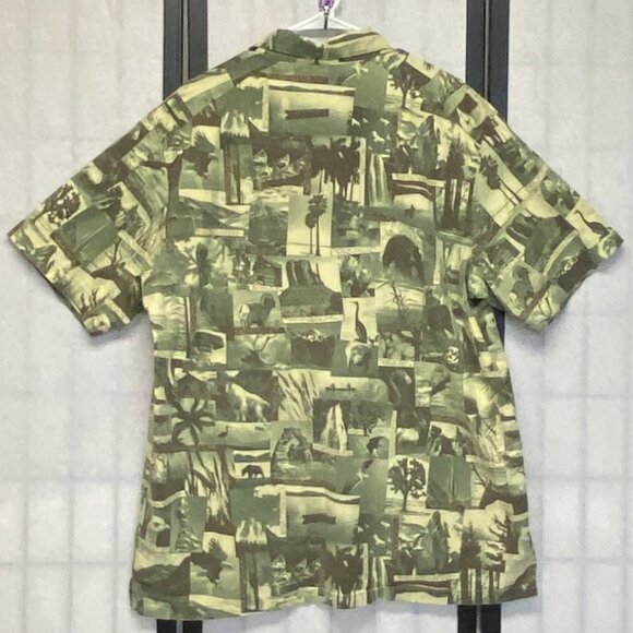 Columbia Short Sleeve Button Front Camo Patch Nature Print Shirt Green Brown XL - Picture 2 of 13
